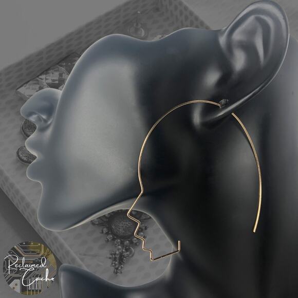 Gold Side Face Wire Earrings - Picture 1 of 4